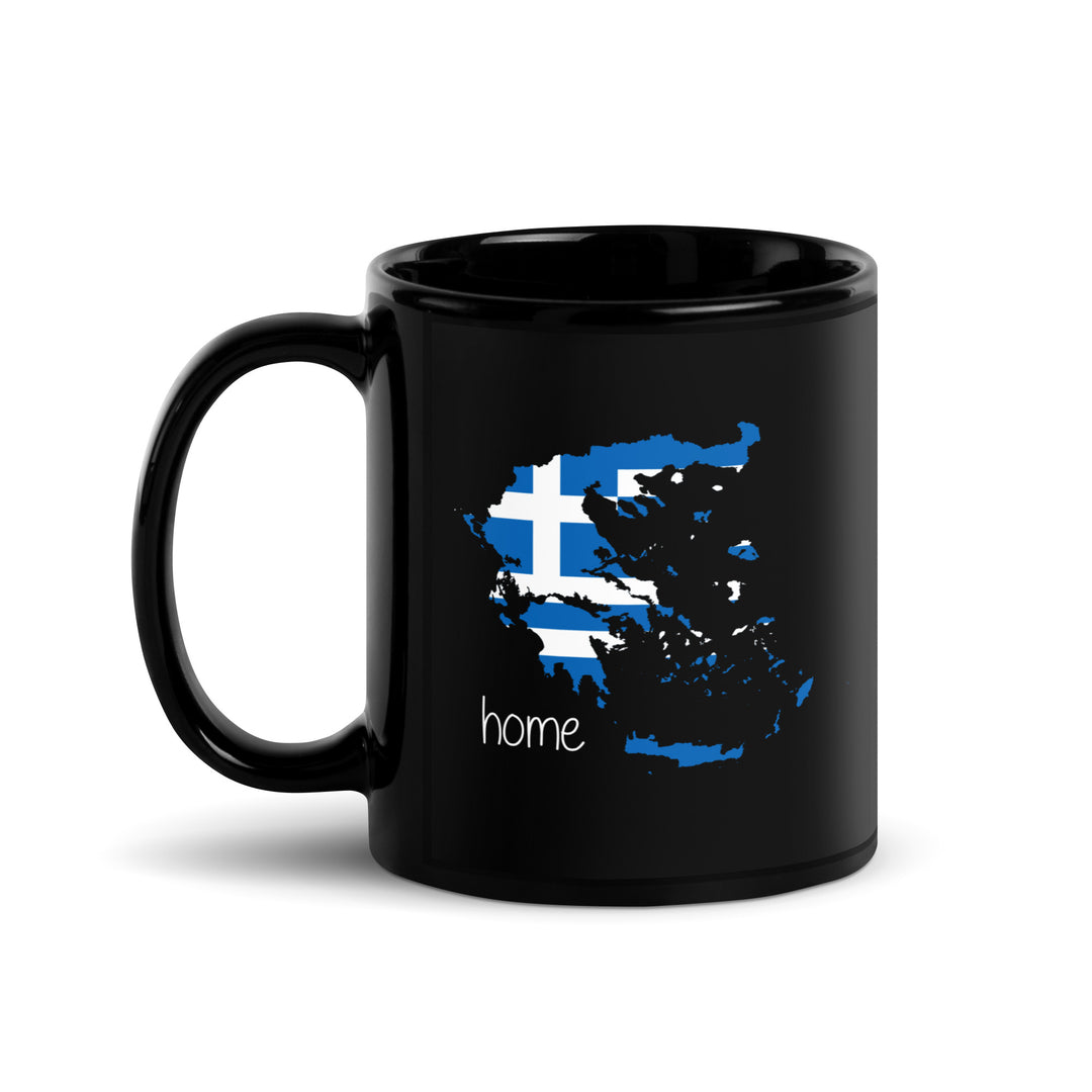 Greek Flag Home Black Glossy Mug