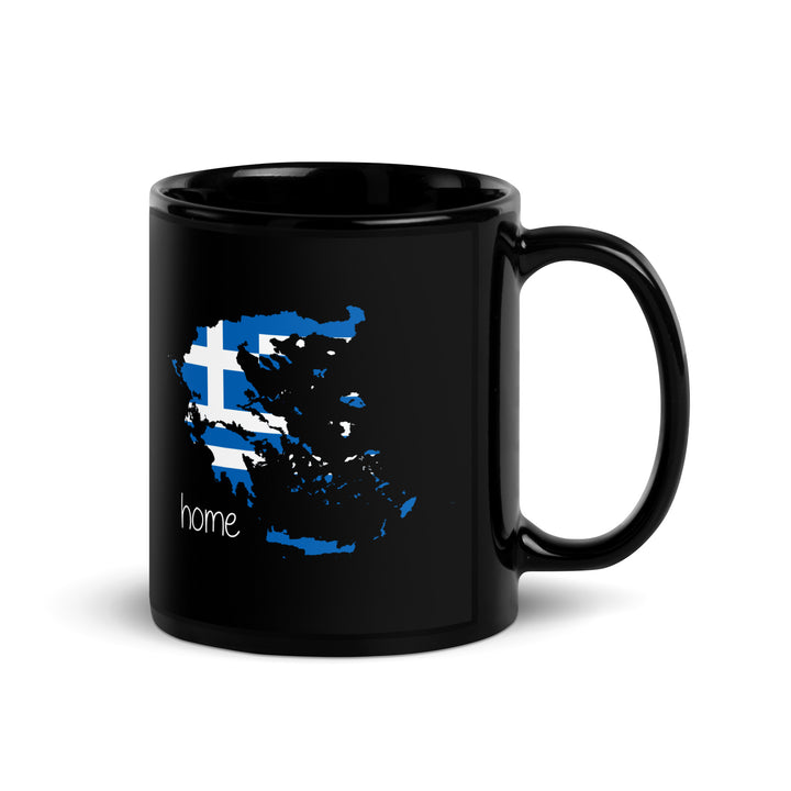 Greek Flag Home Black Glossy Mug