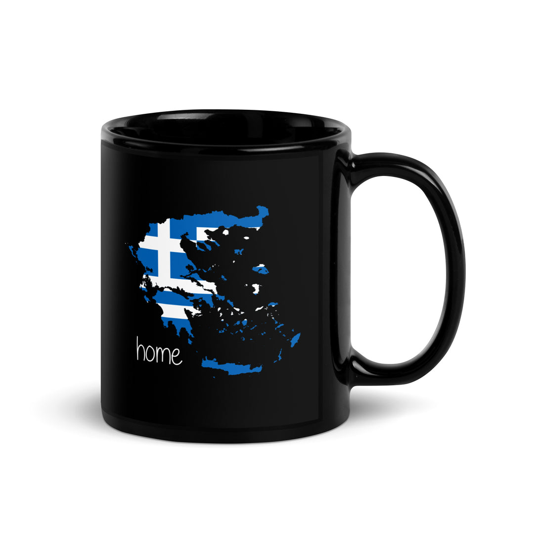 Greek Flag Home Black Glossy Mug