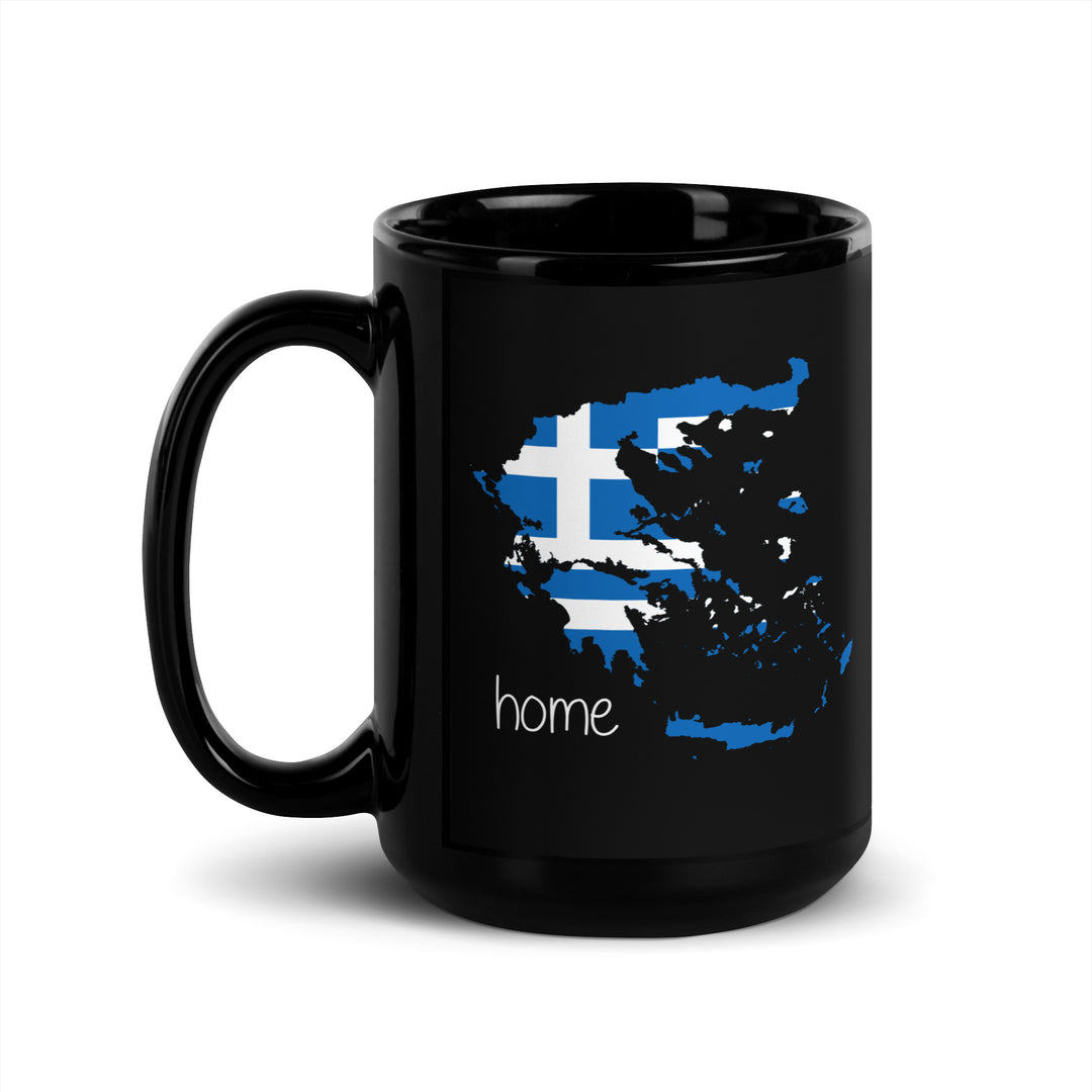 Greek Flag Home Black Glossy Mug