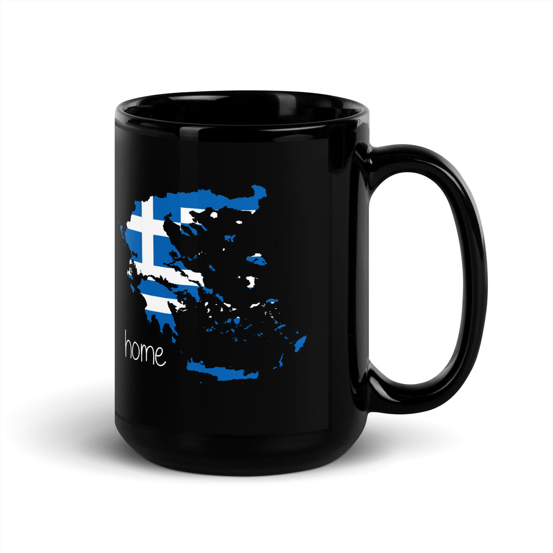 Greek Flag Home Black Glossy Mug