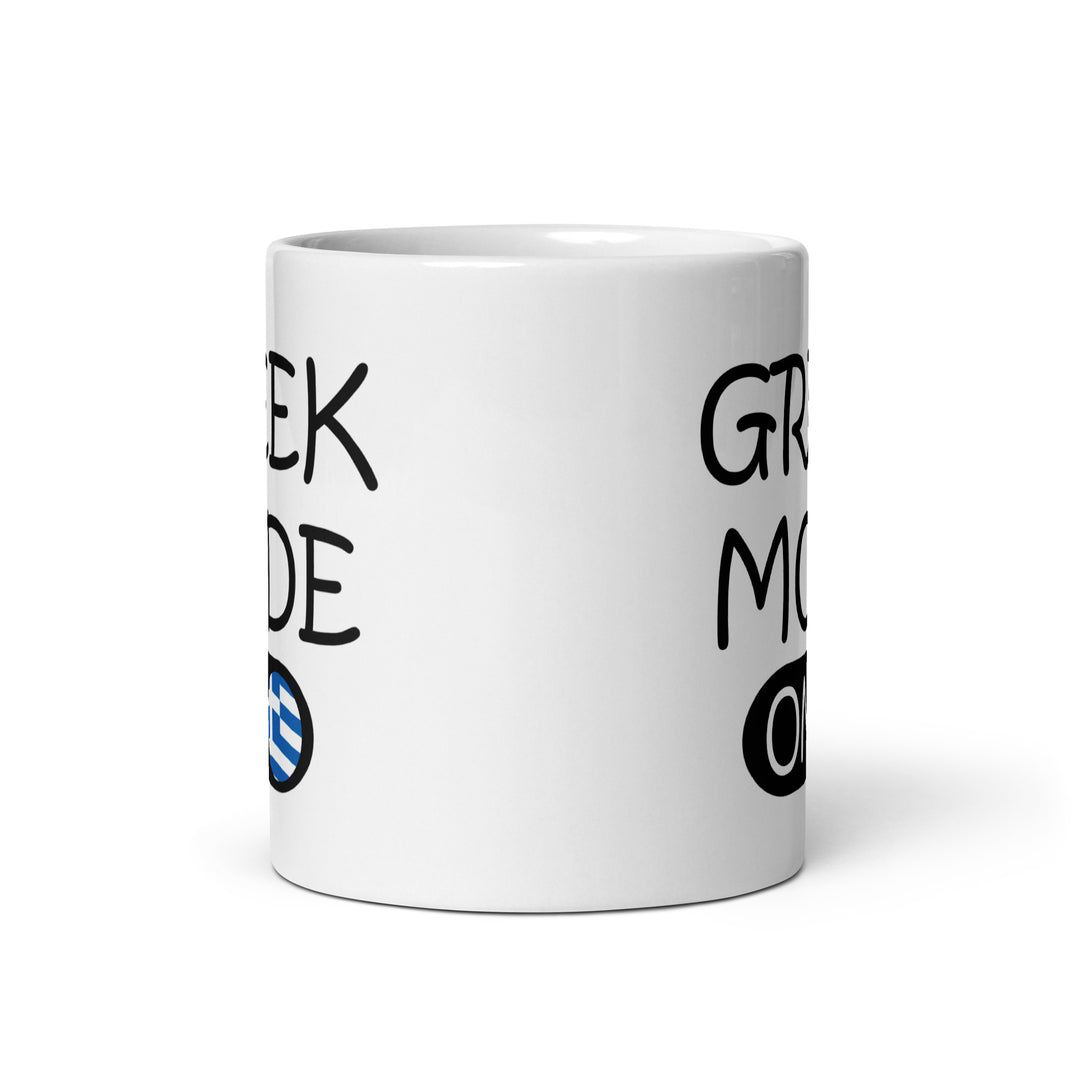 Greek Mode On - White glossy mug