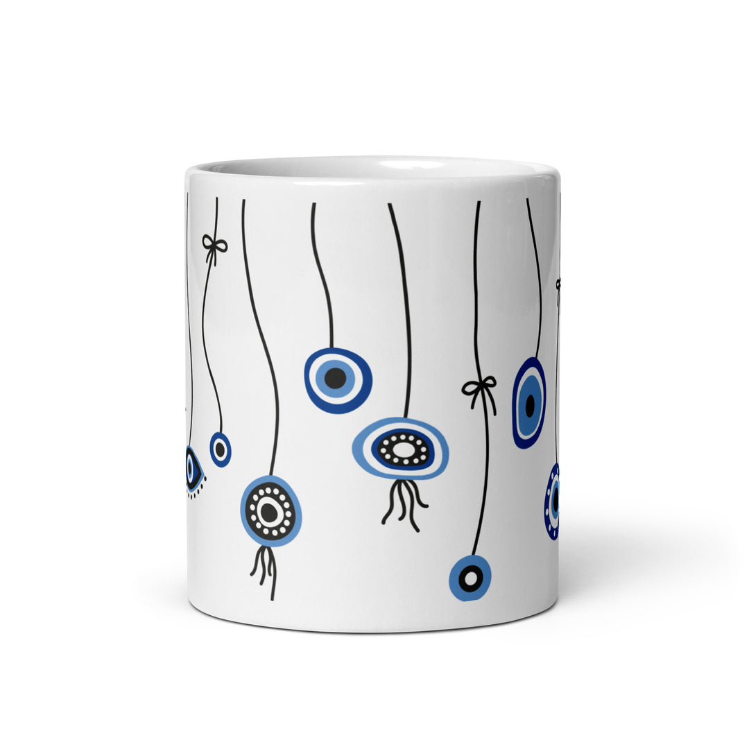 Greek Evil Eyes White glossy mug