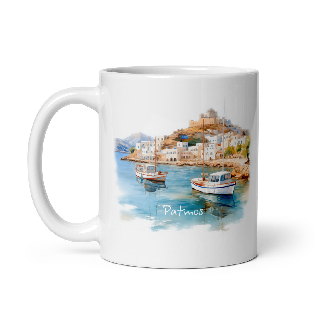 Patmos White glossy mug