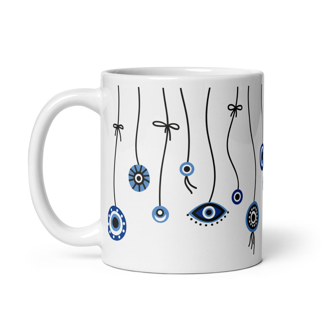 Greek Evil Eyes White glossy mug