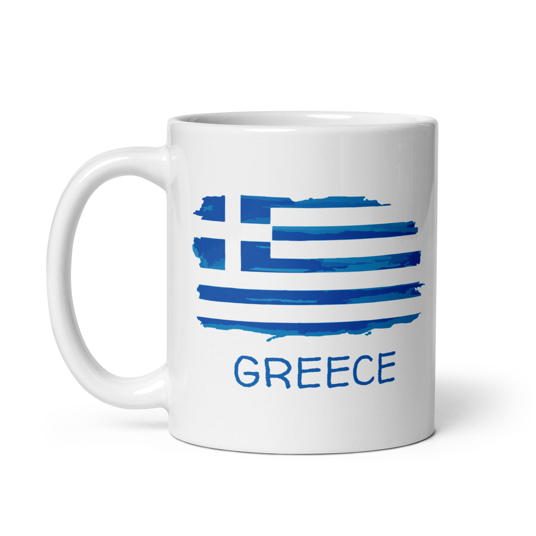 Greek Flag White glossy mug