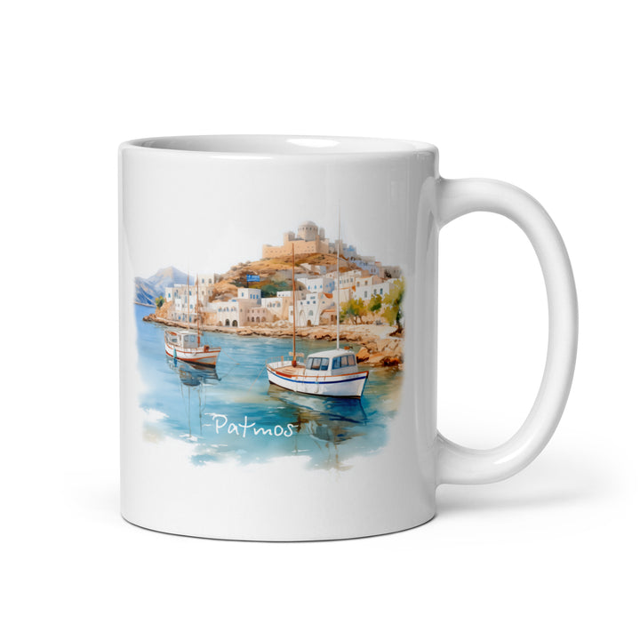 Patmos White glossy mug