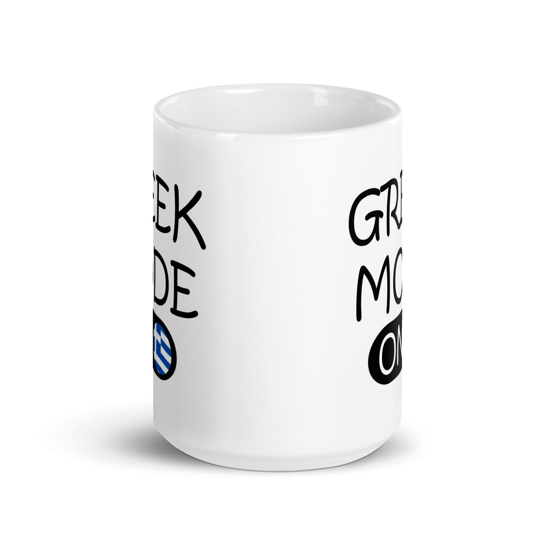 Greek Mode On - White glossy mug