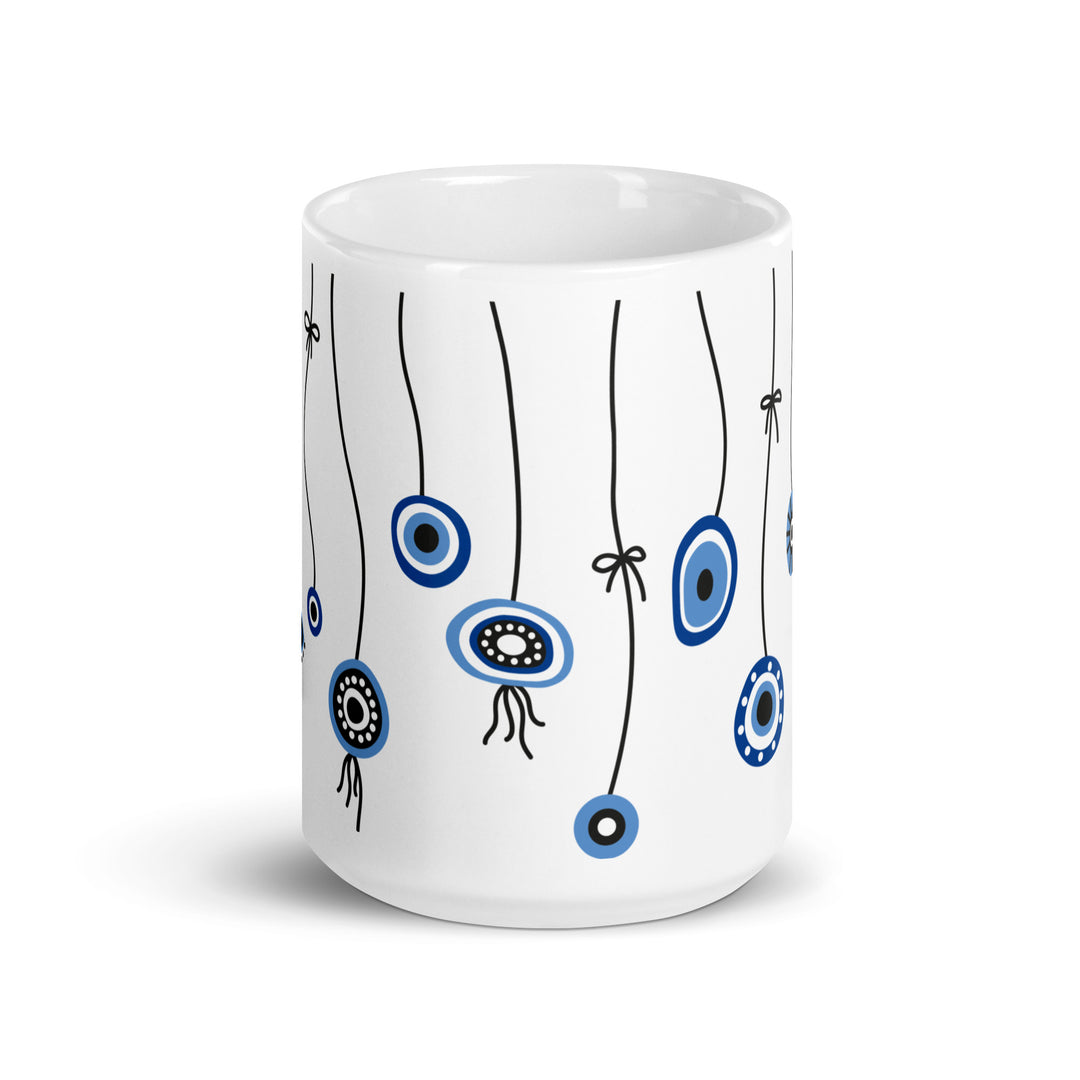 Greek Evil Eyes White glossy mug