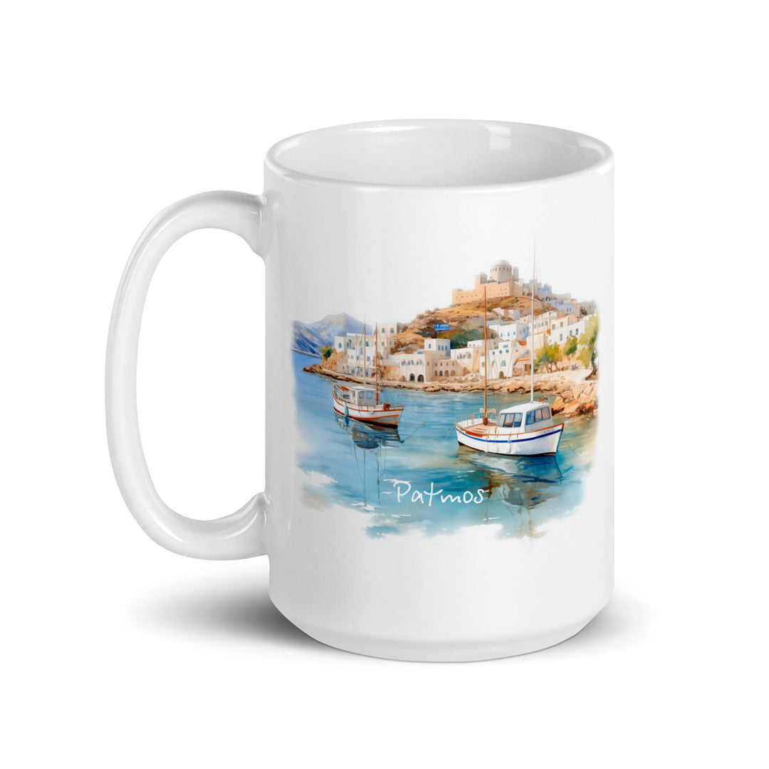 Patmos White glossy mug