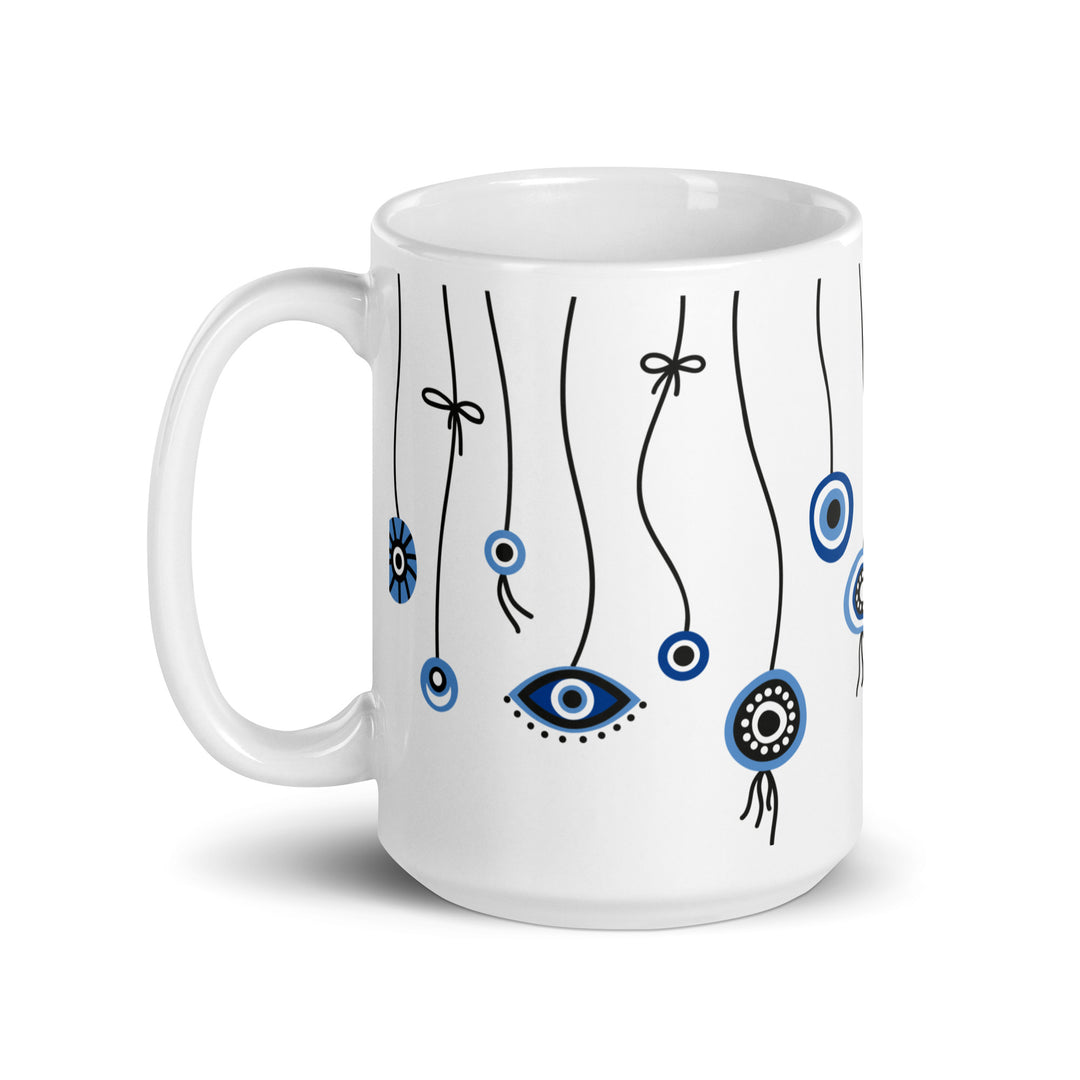 Greek Evil Eyes White glossy mug