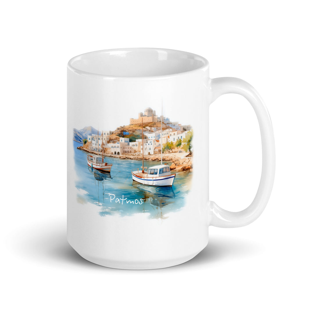 Patmos White glossy mug